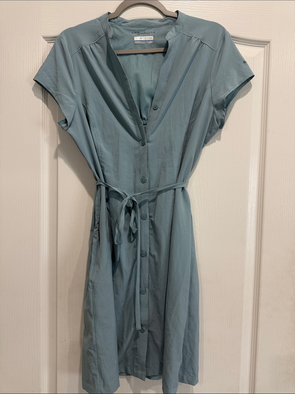 Women’s Columbia Shade Protection Slate Blue Button-Front Shirt Dress Medium